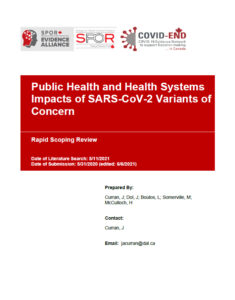 Cover of the SPOR EA Report: Public Health and Health Systems Impacts of SARS-CoV-2 Variants of Concern