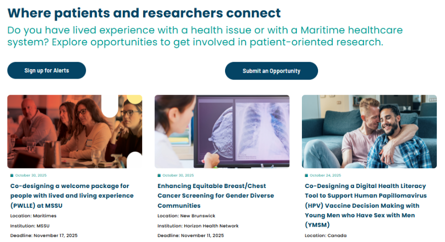 Sample image of our patient engagement opportunities webpage.