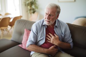 A man places hand on his chest.